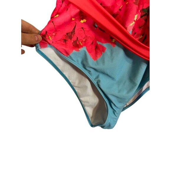 Floral Backless Bathing Suit XL Blue Flutter Feminine Chic Glam Preppy Dainty - Picture 7 of 15